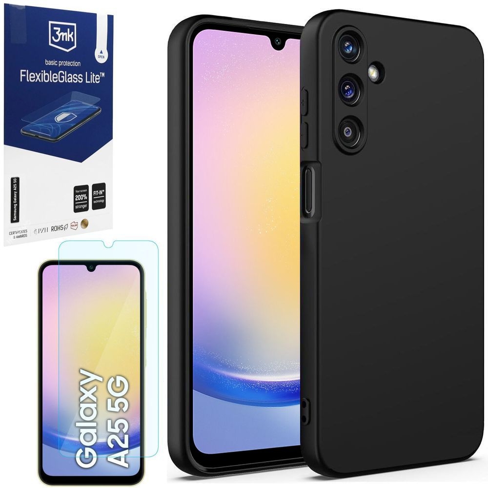 Cienkie Etui 3mk Matt Case | Black + SZKŁO 3mk FG Lite do Samsung Galaxy A25 5G