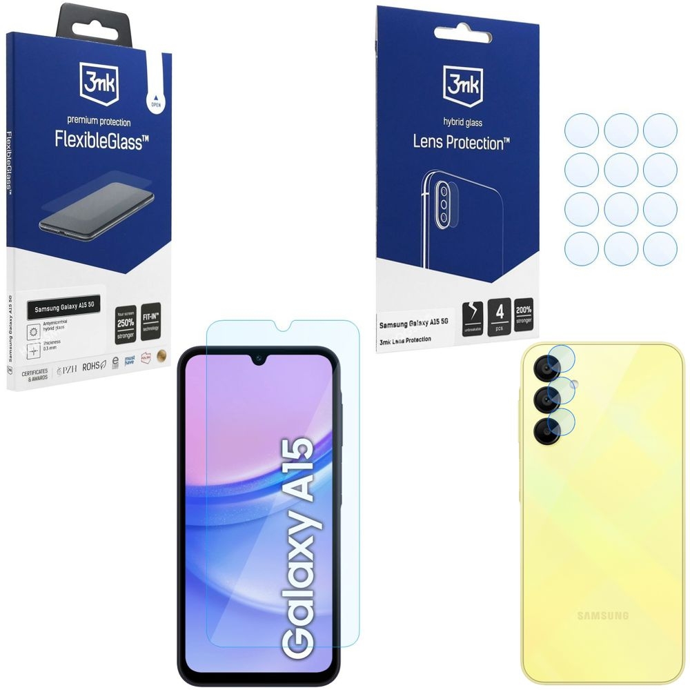 SZKŁO 3mk Flexible Glass + 4x APARAT Lens Protection do Samsung Galaxy A15 / 5G