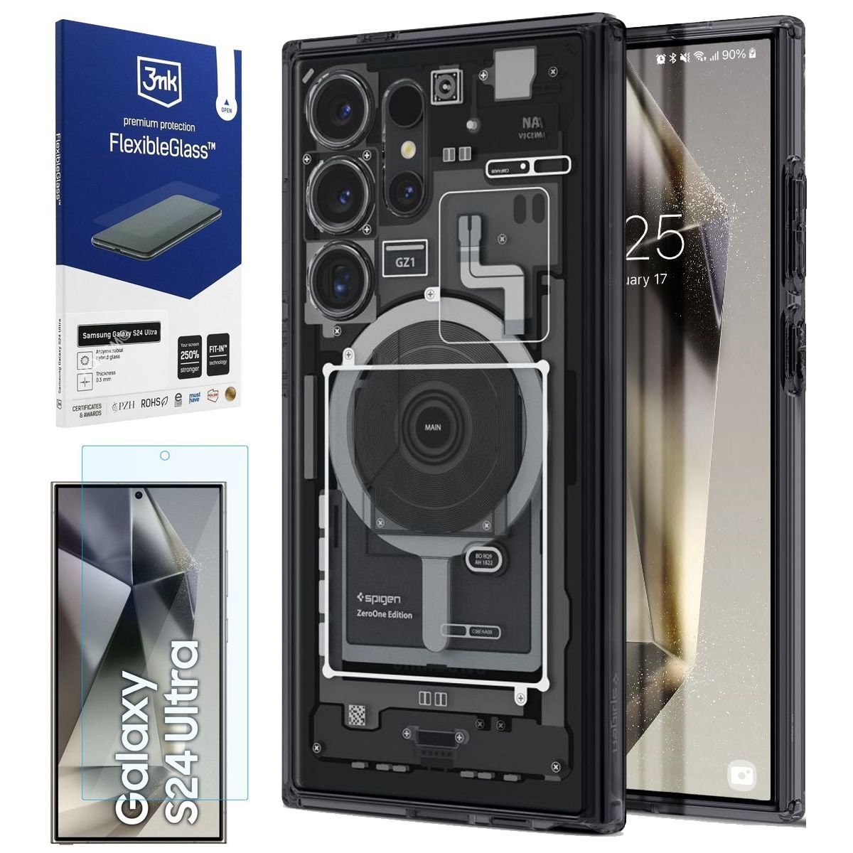 Etui SPIGEN Ultra Hybrid + MagSafe | Zero One + SZKŁO 3mk FG do Samsung Galaxy S24 Ultra