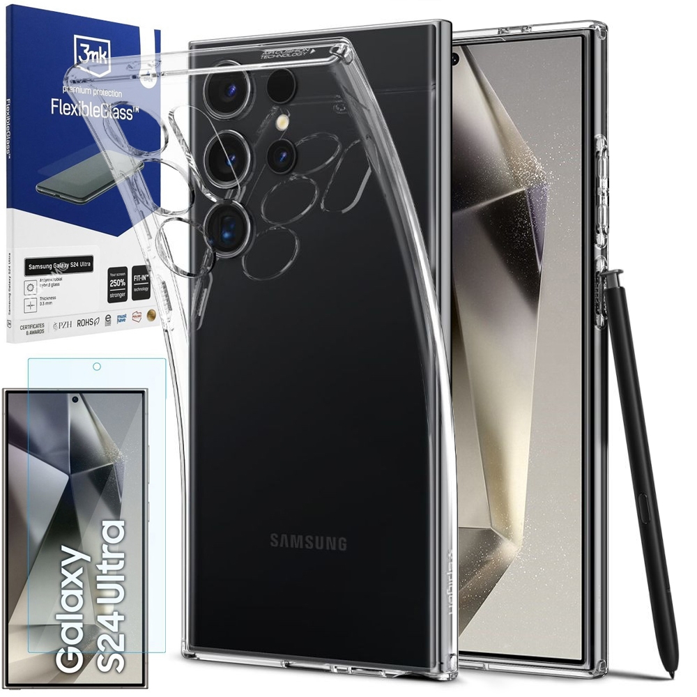 Etui SPIGEN Liquid Crystal | Crystal Clear + SZKŁO 3mk FG do Samsung Galaxy S24 Ultra
