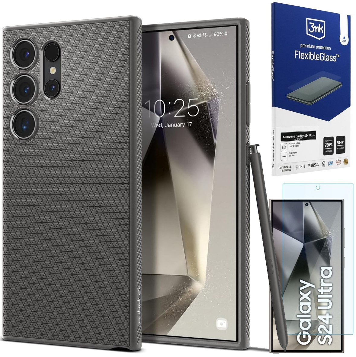 Etui SPIGEN Liquid Air | Titanium Gray + SZKŁO 3mk FG do Samsung Galaxy S24 Ultra