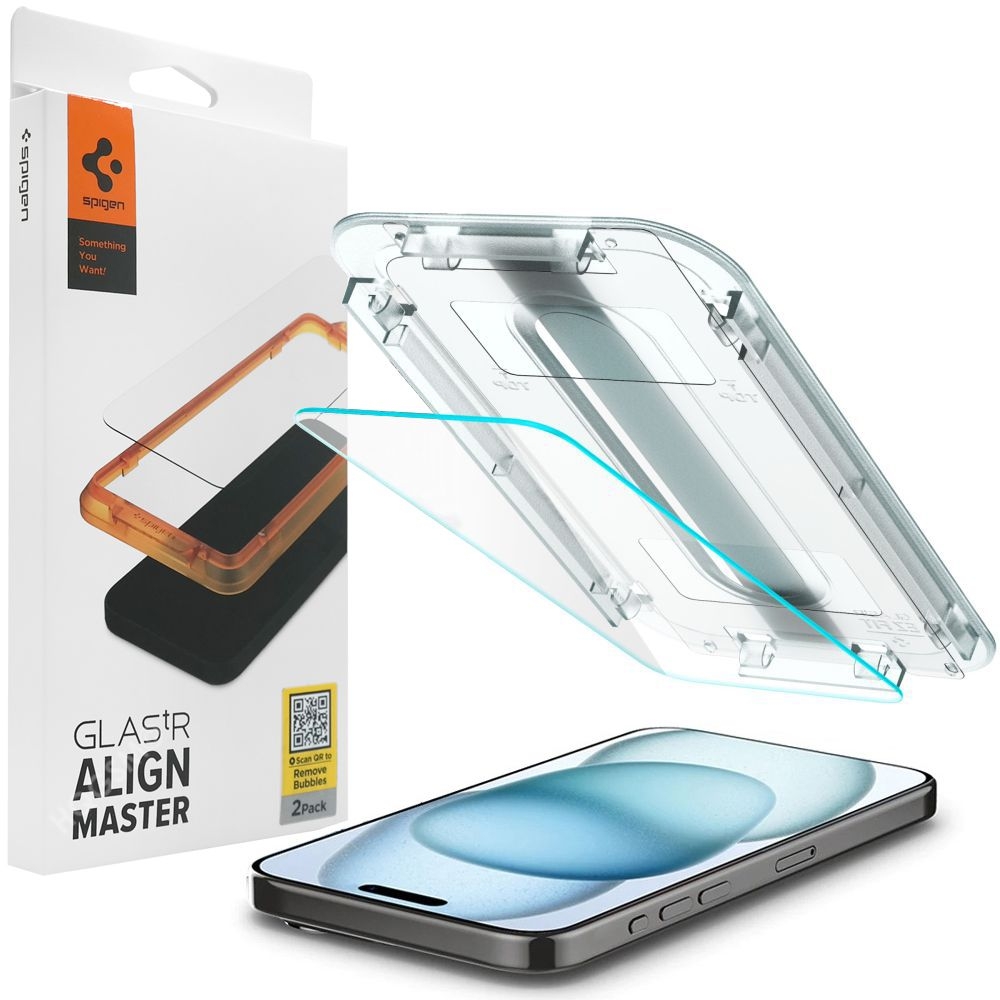 Szkło Hartowane SPIGEN GLAS.tR EZ FIT + Ramka Instalacyjna do Apple iPhone 15 |