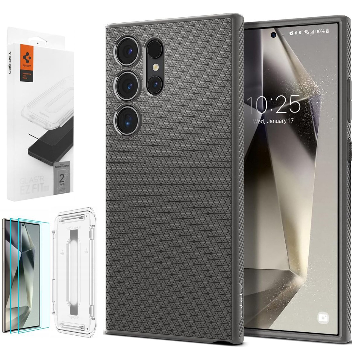 Etui SPIGEN Liquid Air | Titanium Gray + 2x SZKŁO Spigen do Samsung Galaxy S24 Ultra