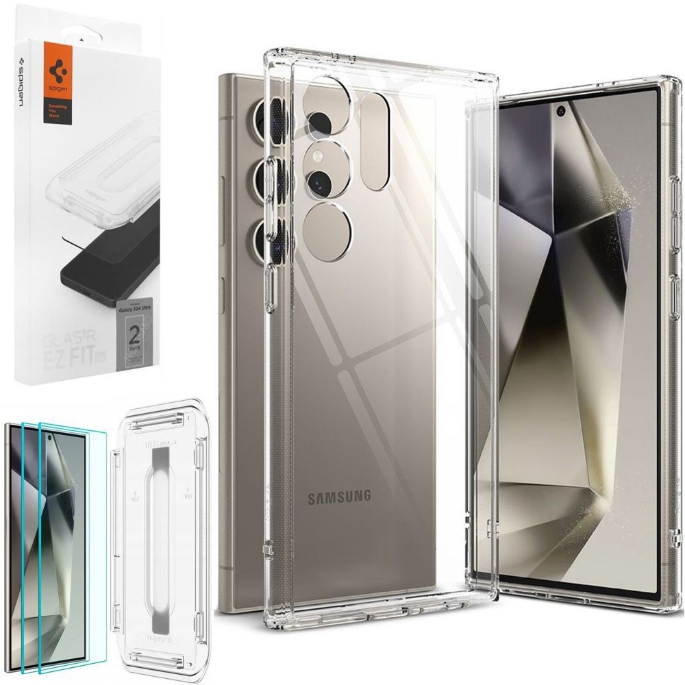 Etui RINGKE Fusion | Bezbarwne | Clear + 2x SZKŁO Spigen do Samsung Galaxy S24 Ultra