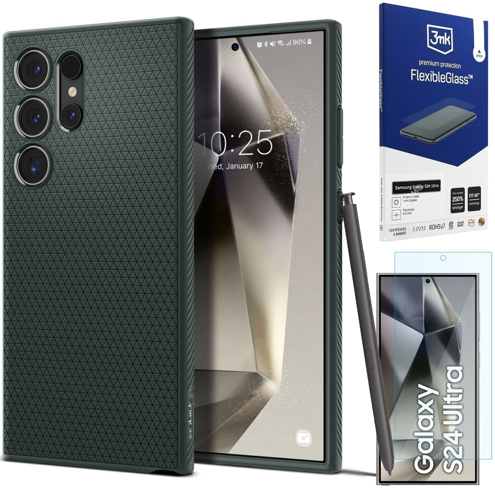 Etui SPIGEN Liquid Air | Abyss Green + SZKŁO 3mk FG do Samsung Galaxy S24 Ultra