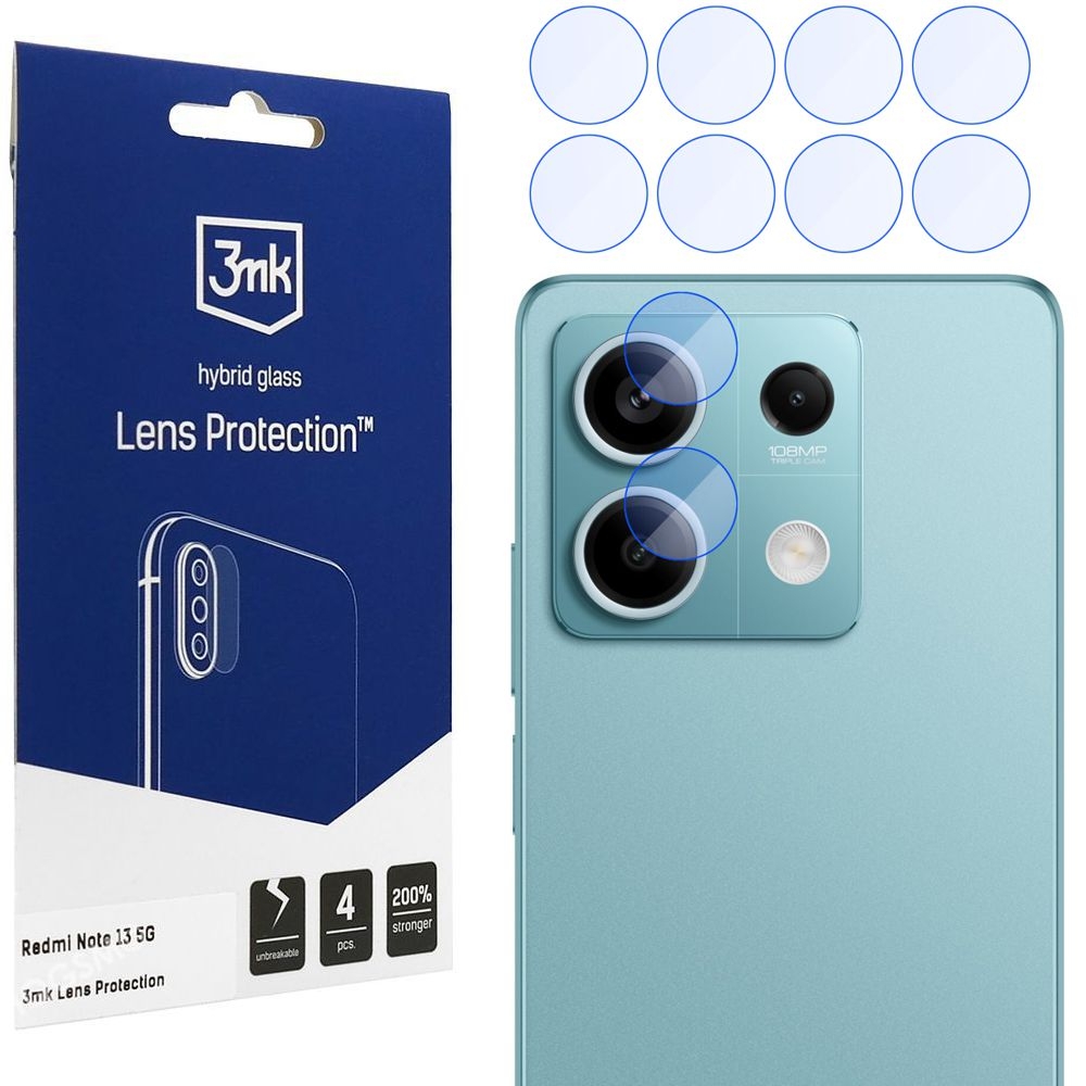 4x 3mk Lens Protection | Szkło Hybrydowe na Obiektyw Aparat do Xiaomi Redmi Note 13 5G