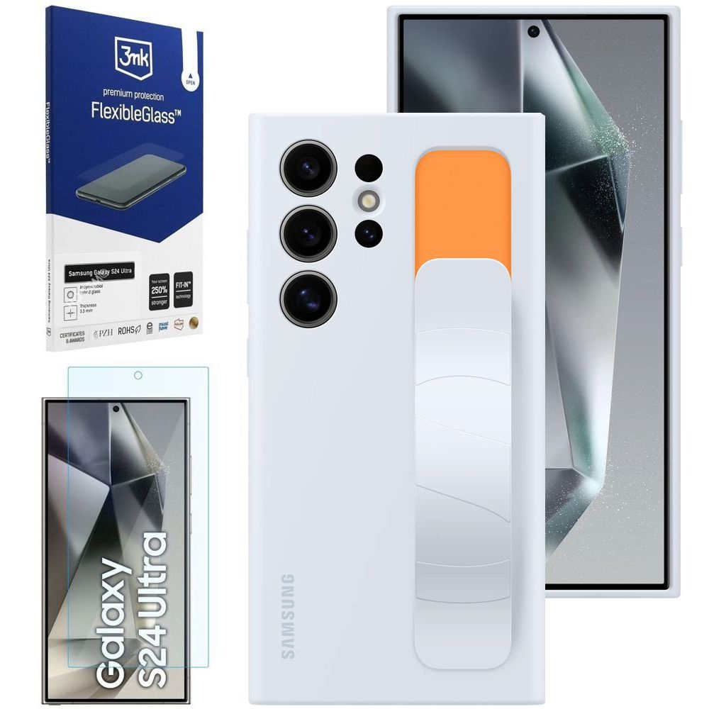 Oryginalne Etui Standing Grip Case | Niebieski + SZKŁO 3mk FG do Samsung Galaxy S24 Ultra