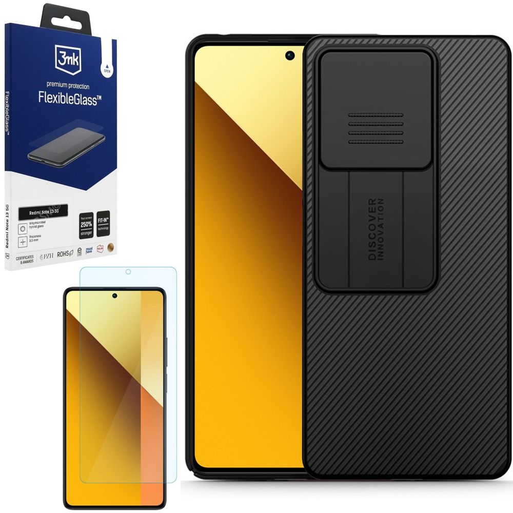 Etui NILLKIN CamShield | Czarne + SZKŁO 3mk FG do Xiaomi Redmi Note 13 5G