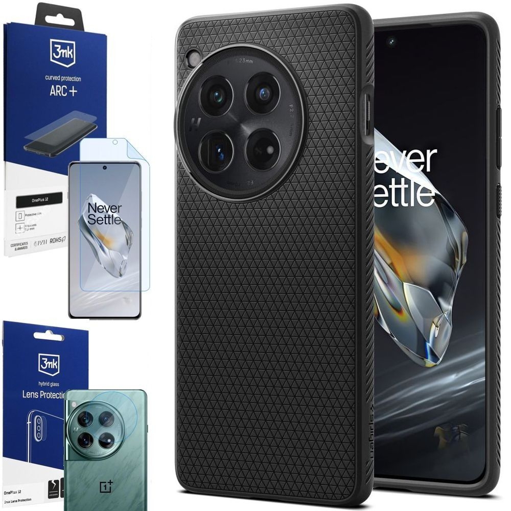 Etui SPIGEN Liquid Air | Black + FOLIA 3mk ARC + 4x APARAT do OnePlus 12