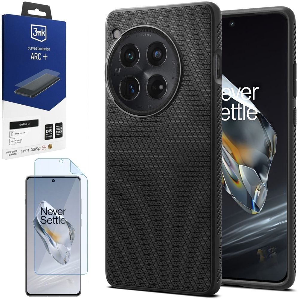 Etui SPIGEN Liquid Air | Black + FOLIA 3mk ARC do OnePlus 12