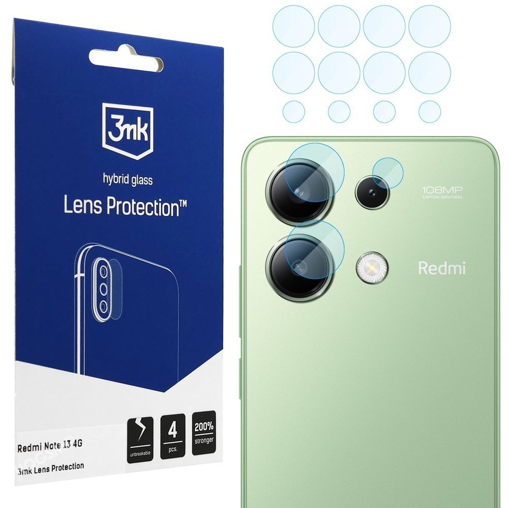 4x 3mk Lens Protection | Szkło Hybrydowe na Obiektyw Aparat do Xiaomi Redmi Note 13 4G