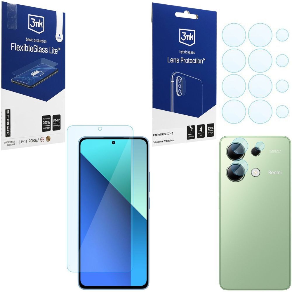 SZKŁO 3mk Flexible Glass Lite + 4x APARAT Lens Protection do Xiaomi Redmi Note 13 4G