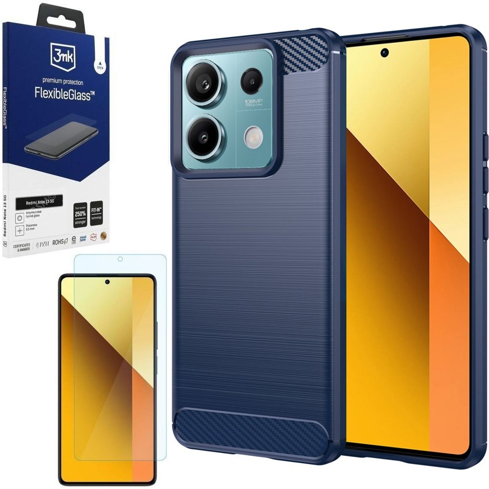 Etui CARBON Soft Case | Blueberry Blue + SZKŁO 3mk FG do Xiaomi Redmi Note 13 5G