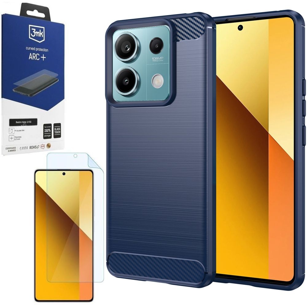 Etui CARBON Soft Case | Blueberry Blue + FOLIA 3mk ARC+ do Xiaomi Redmi Note 13 5G