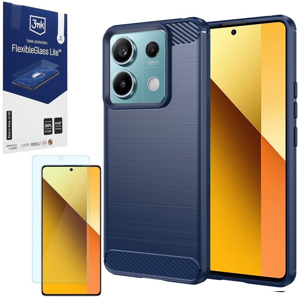 Etui CARBON Soft Case | Blueberry Blue + SZKŁO 3mk FG Lite do Xiaomi Redmi Note 13 5G
