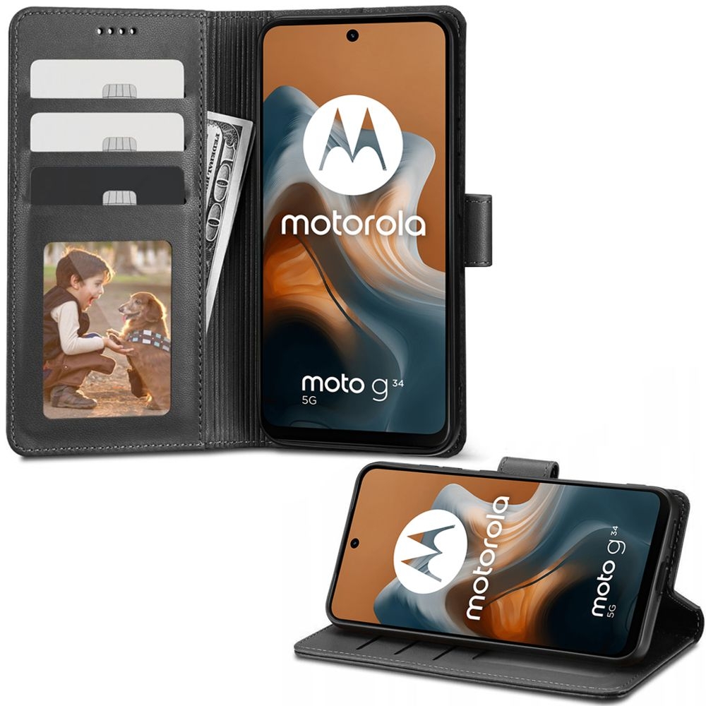 Etui z Klapką Wallet Case | Czarne do Motorola MOTO G34 5G