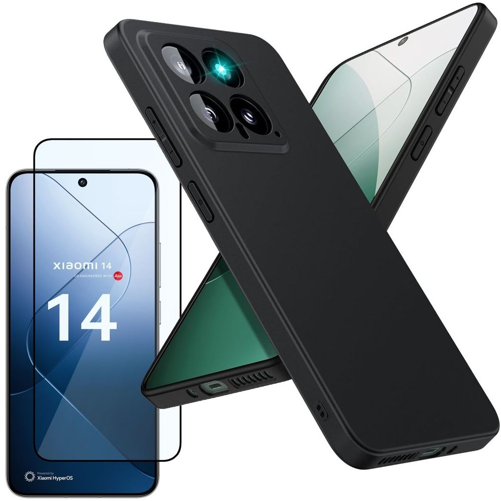 Cienkie Etui 3mk Matt Case | Black + SZKŁO 5D do Xiaomi 14 |