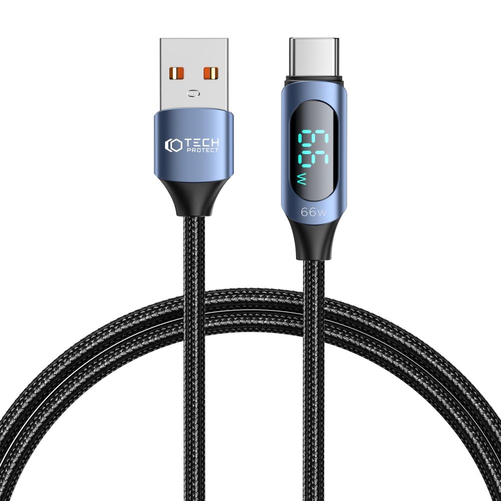 Szybki Kabel USB-C z Wyświetlaczem LED SuperCharge 66W 11V/6A | 100cm | Niebieski