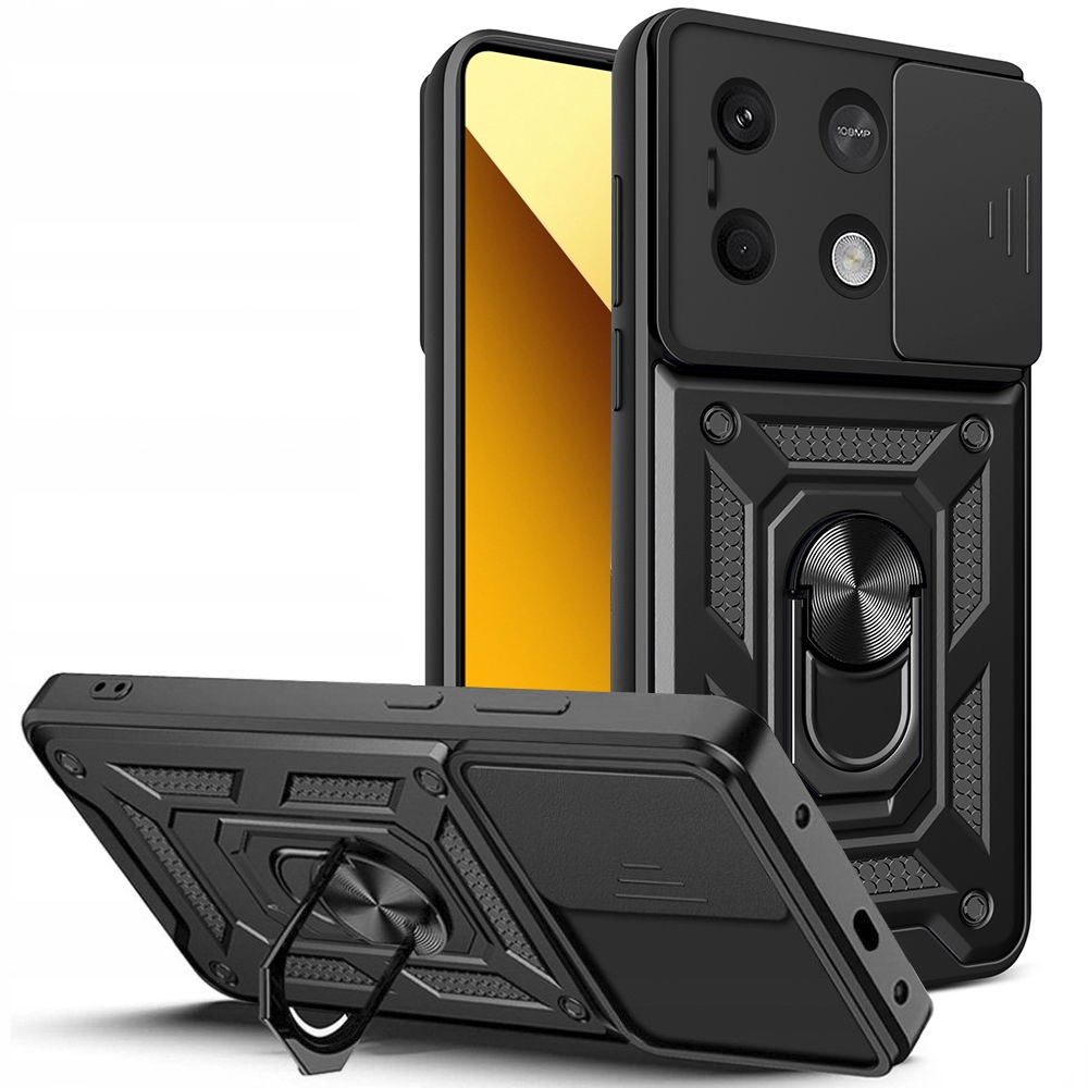 Hybrydowe Etui Ring Camshield | Czarne do Xiaomi Redmi Note 13 5G