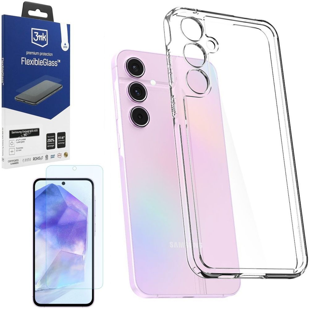 Etui SPIGEN Ultra Hybrid | Crystal Clear + SZKŁO 3mk FG do Samsung Galaxy A55 5G