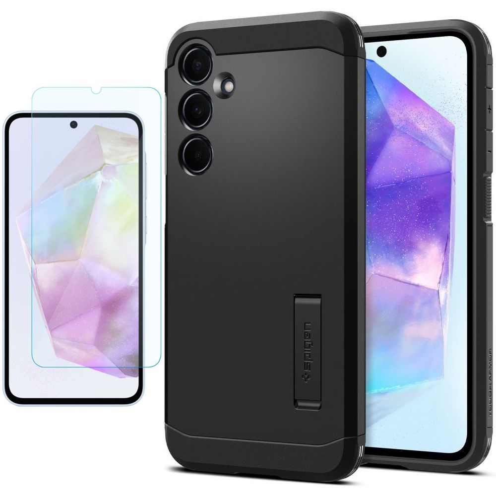 Pancerne Etui SPIGEN Tough Armor | Black + SZKŁO do Samsung Galaxy A55 5G