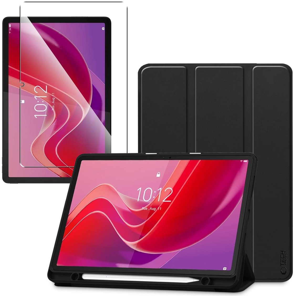 Zamykane Etui Smart Case z Uchwytem na Rysik | Czarne + SZKŁO do Lenovo Tab M11