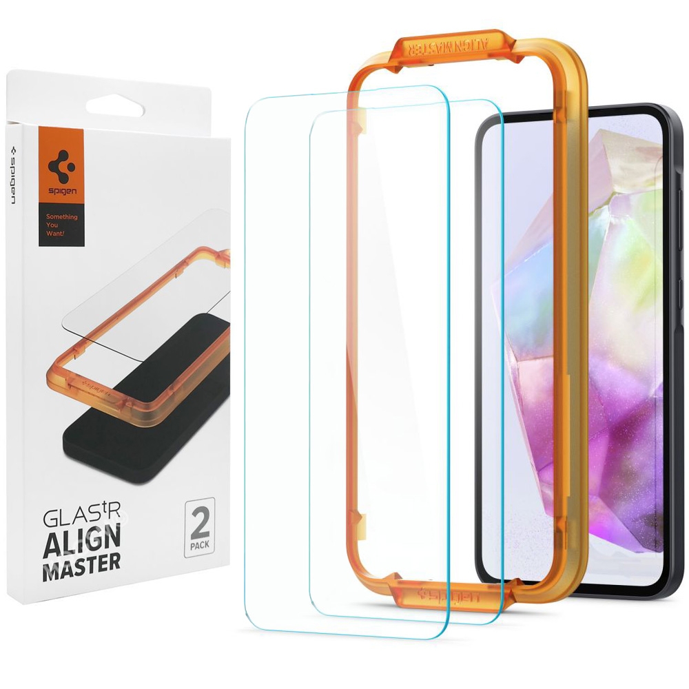 2x Szkło Hartowane SPIGEN GLAS.tR Align Master + Ramka Instalacyjna do Samsung Galaxy A35 5G