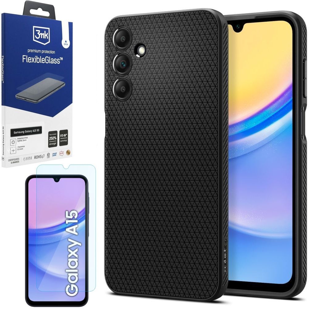 Etui SPIGEN Liquid Air | Black + SZKŁO 3mk FG do Samsung Galaxy A15 / 5G
