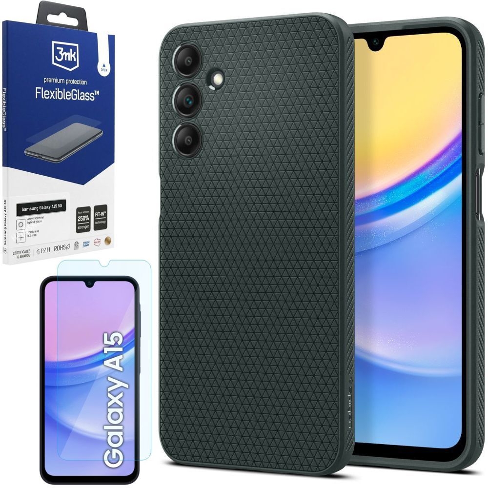 Etui SPIGEN Liquid Air | Abyss Green + SZKŁO 3mk FG do Samsung Galaxy A15 / 5G