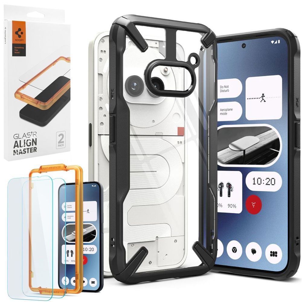 Etui RINGKE Fusion X | Black + 2x SZKŁO Spigen do Nothing Phone 2a / 2a Plus