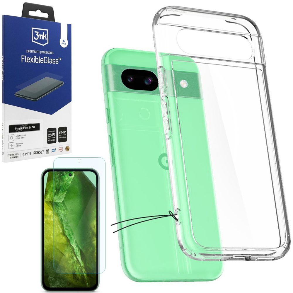 Etui SPIGEN Ultra Hybrid | Crystal Clear + SZKŁO 3mk FG do Google Pixel 8a