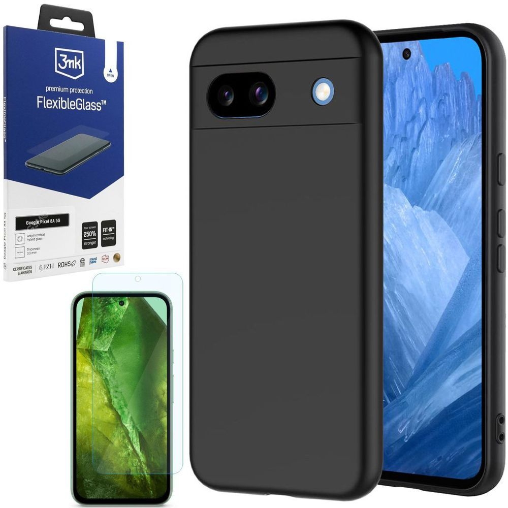 Cienkie Etui 3mk Matt Case | Black + SZKŁO 3mk FG do Google Pixel 8a
