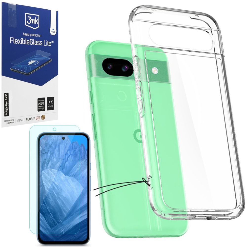 Etui SPIGEN Ultra Hybrid | Crystal Clear + SZKŁO 3mk FG Lite do Google Pixel 8a