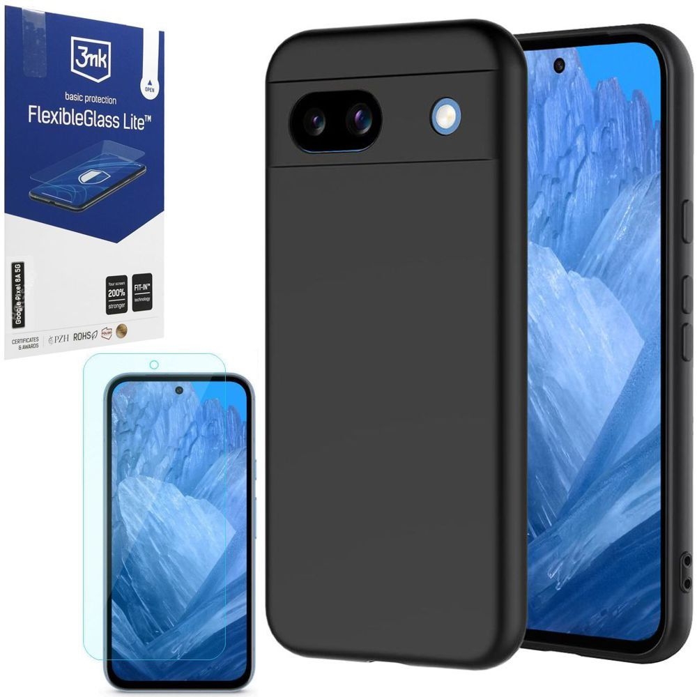 Cienkie Etui 3mk Matt Case | Black + SZKŁO 3mk FG Lite do Google Pixel 8a
