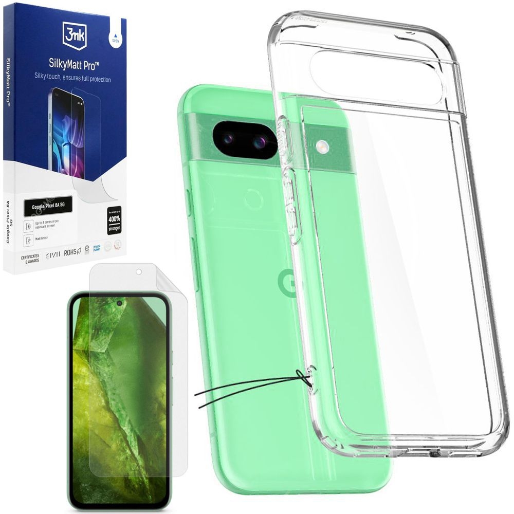 Etui SPIGEN Ultra Hybrid | Crystal Clear + FOLIA 3mk SilkyMatt do Google Pixel 8a