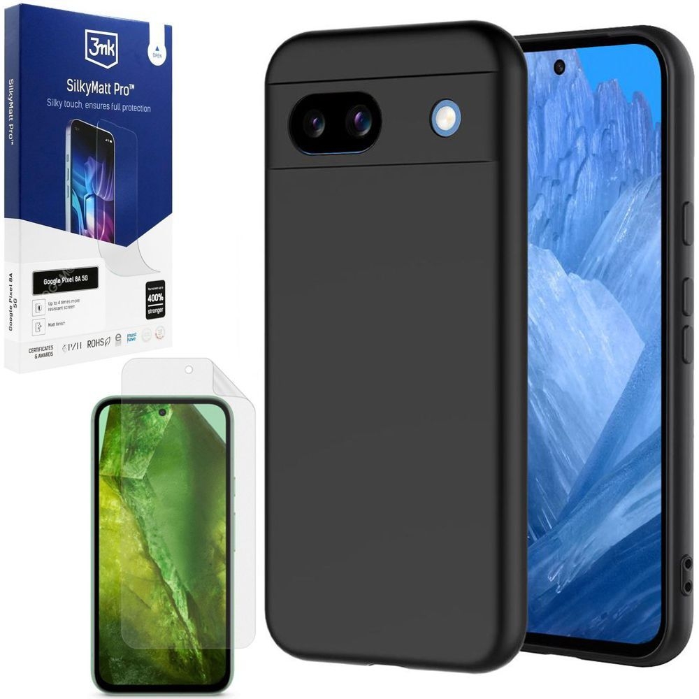 Cienkie Etui 3mk Matt Case | Black + FOLIA 3mk SilkyMatt do Google Pixel 8a