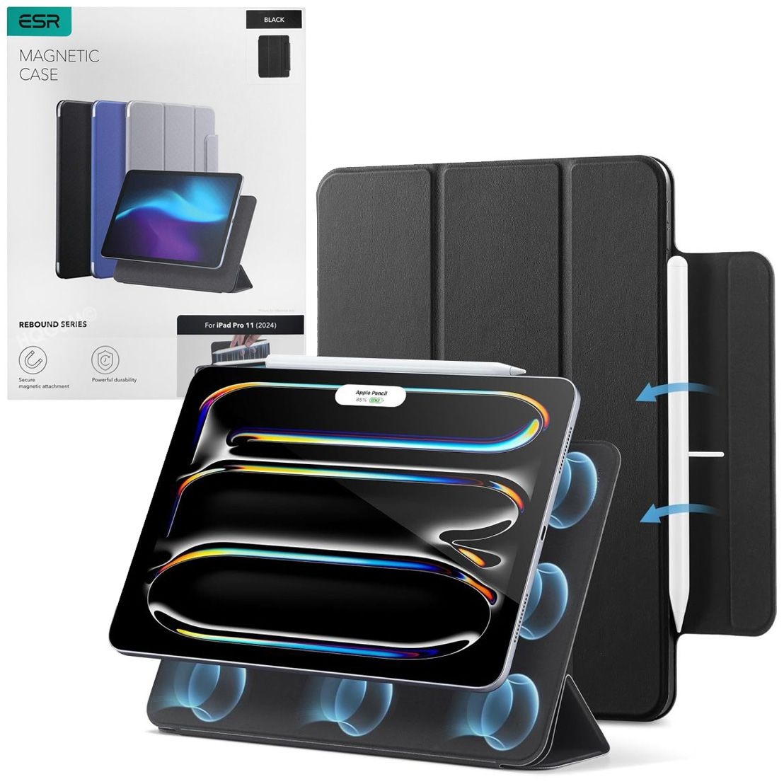 Ultra Cienkie Etui ESR Rebound Magnetic Flip | Black do Apple iPad Pro 11 M5 2025 / Pro 11 M4 2024
