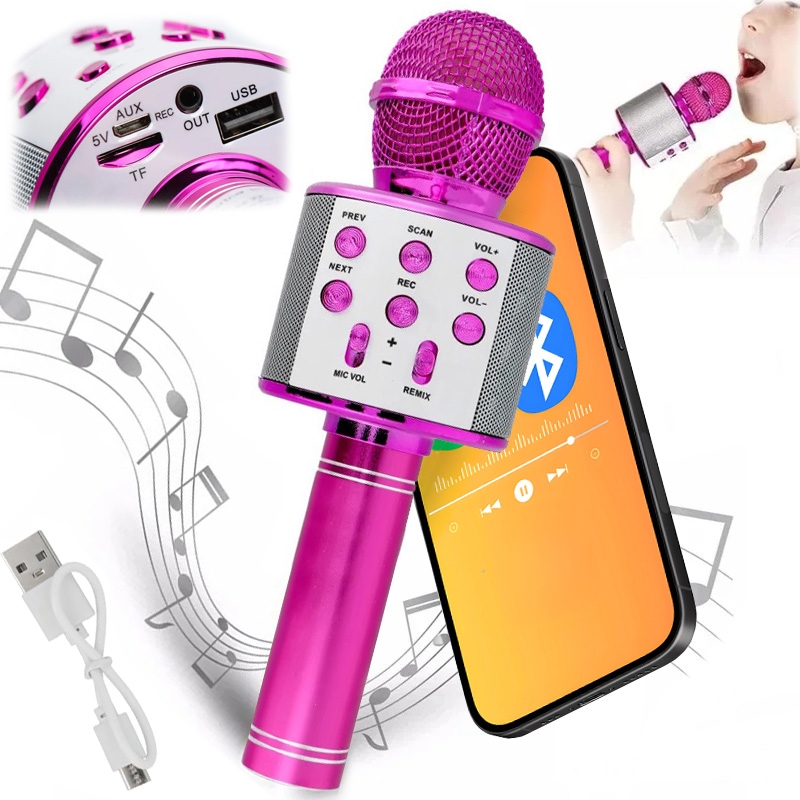 Mikrofon Karaoke dla Dzieci | Bezprzewodowy z Głośnikiem Bluetooth | Różowy