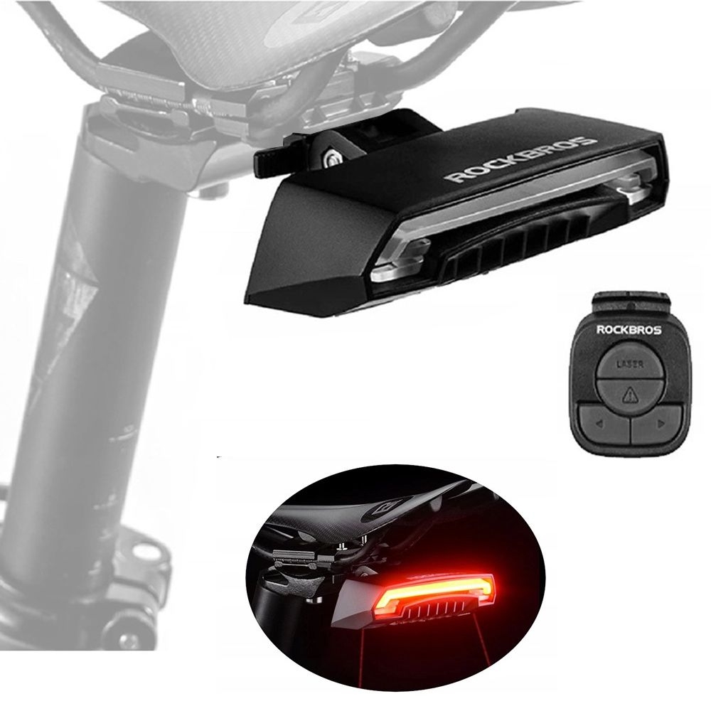 RockBros | Lampka Rowerowa Tylna + Kierunkowskazy Laser Pilot | na Sztycę pod Siodełko