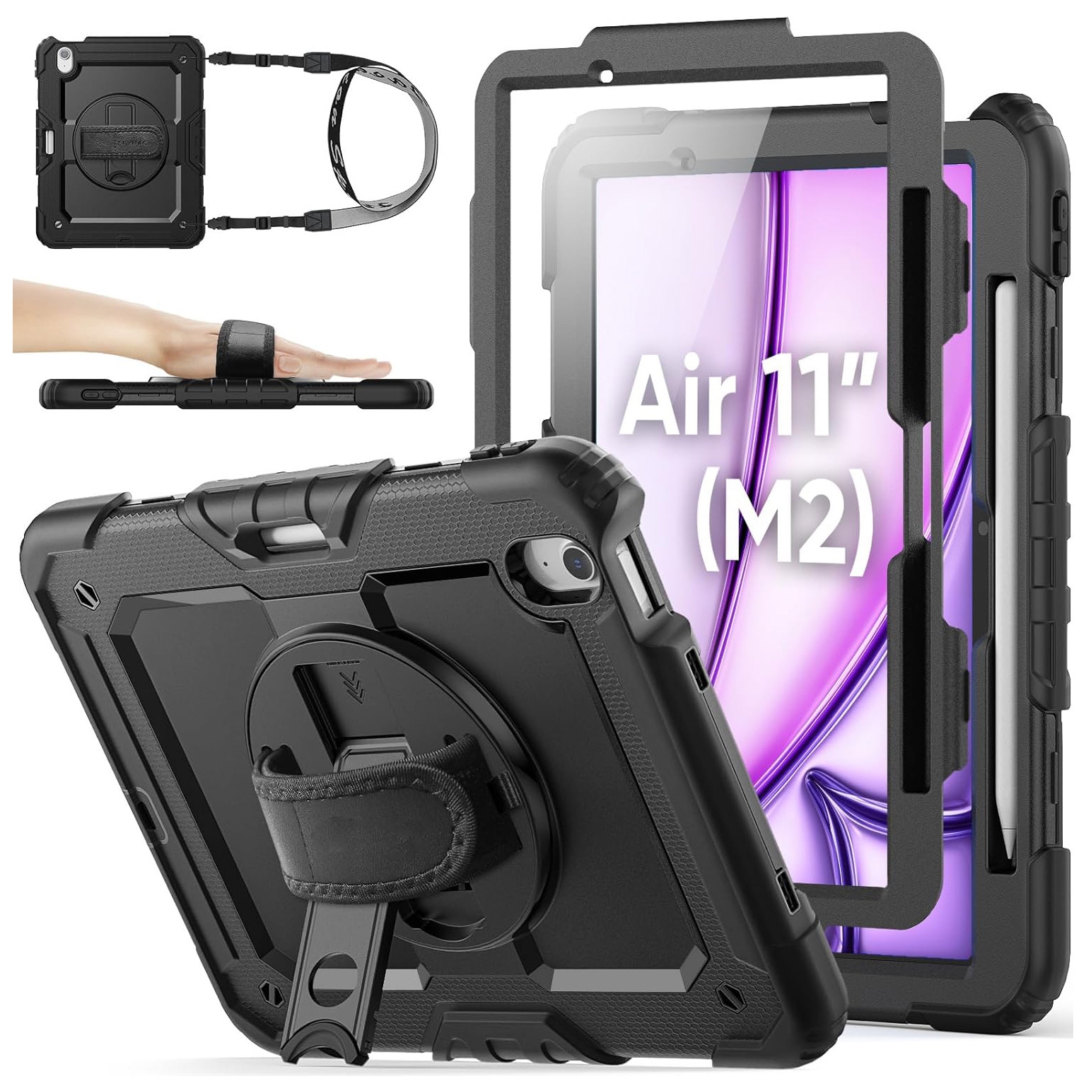 Pancerne Etui ARMOR 360° z Uchwytem i Podstawką | Black do Apple iPad Air 11 M2 2024 6gen