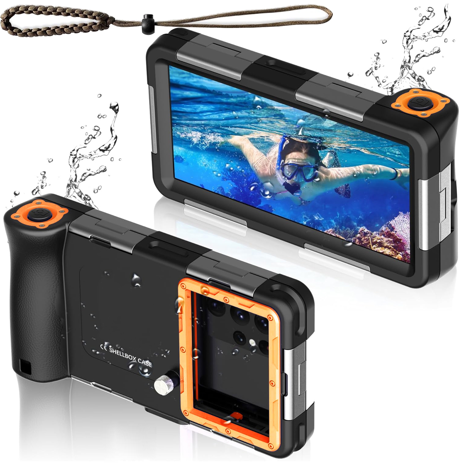 Wodoszczelne Etui Uniwersalne do Nurkowania Pływania | IPX8 | Czarno &#8211; Pomarańczowe