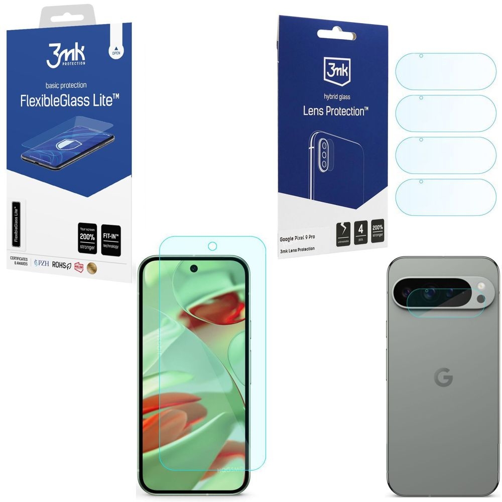 SZKŁO 3mk Flexible Glass Lite + 4x APARAT Lens Protection do Google Pixel 9 Pro