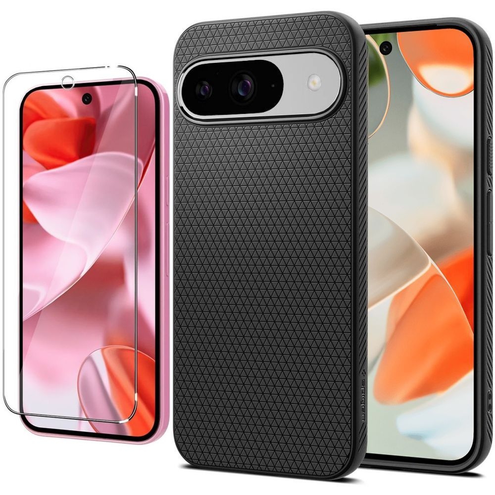 Etui SPIGEN Liquid Air | Black + SZKŁO do Google Pixel 9 / 9 Pro