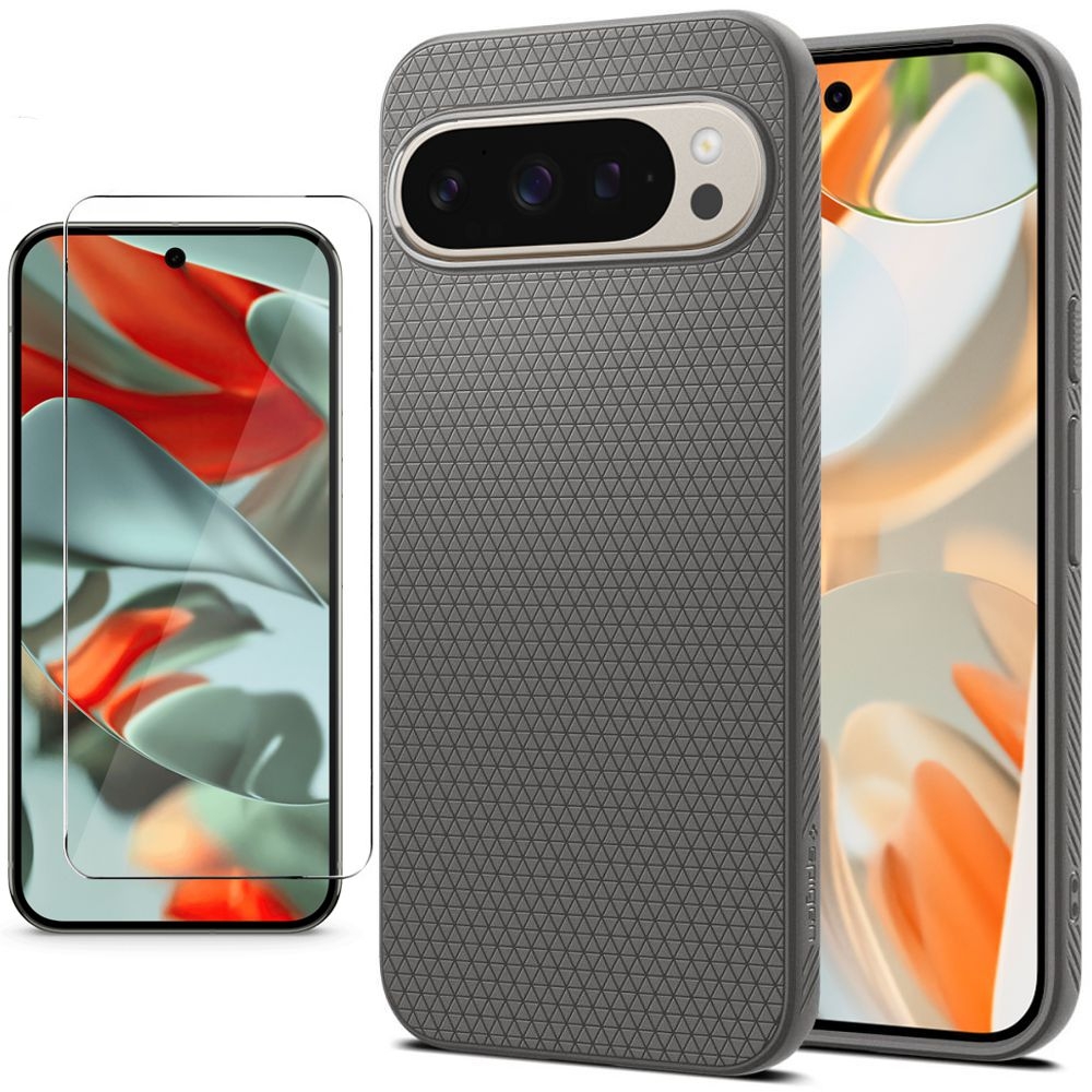 Etui SPIGEN Liquid Air | Marble Gray + SZKŁO do Google Pixel 9 Pro XL