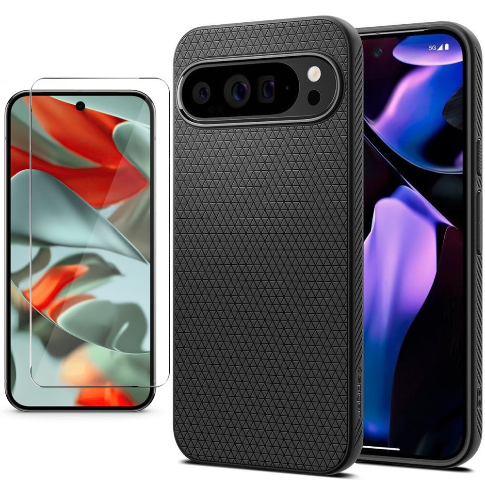 Etui SPIGEN Liquid Air | Matte Black + SZKŁO do Google Pixel 9 Pro XL
