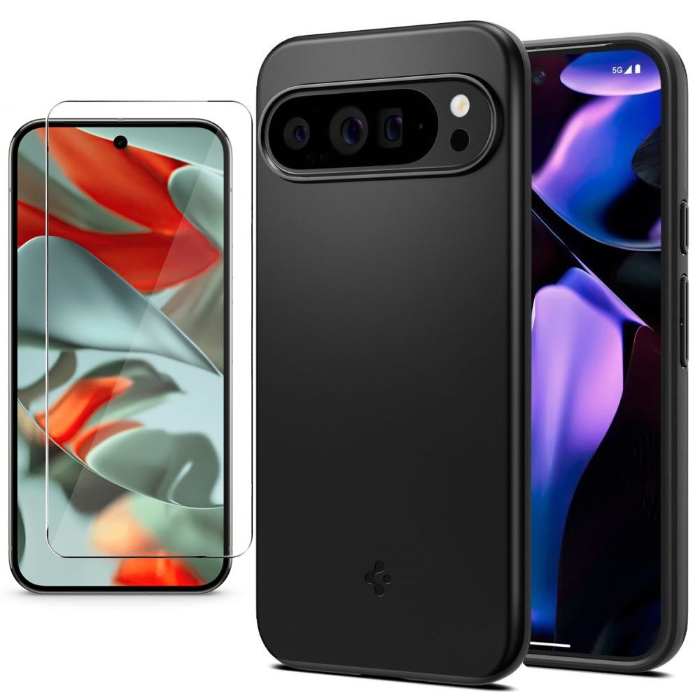 Etui SPIGEN Thin Fit | Black + SZKŁO do Google Pixel 9 Pro XL