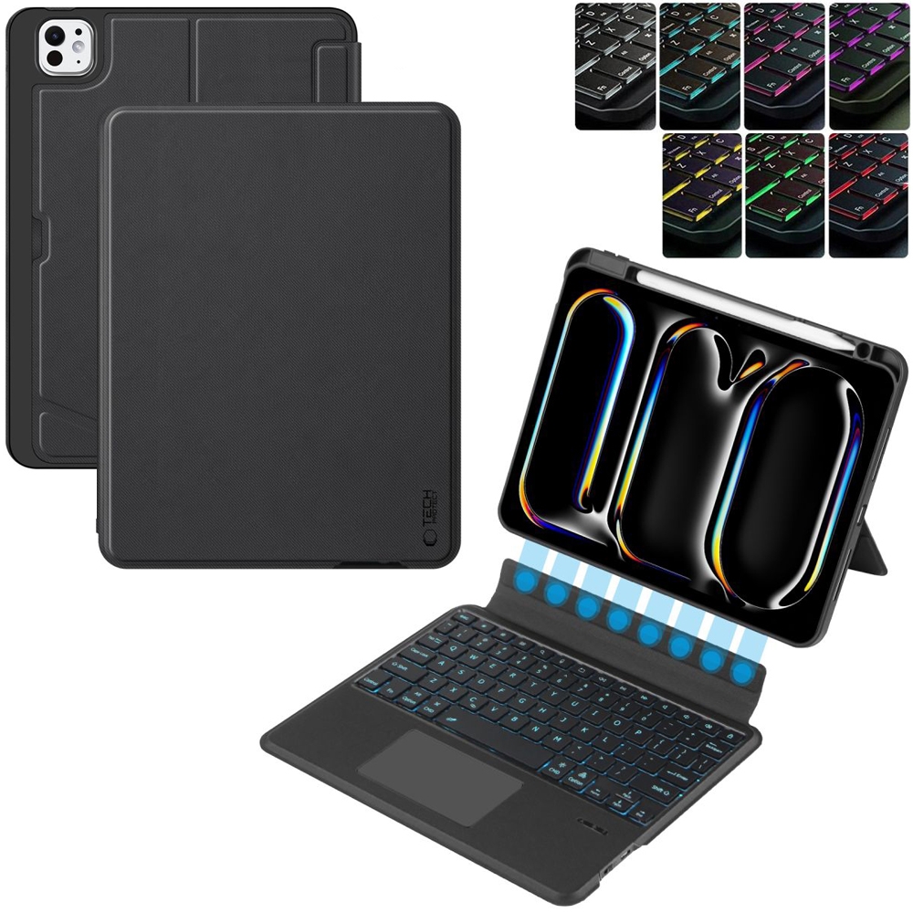 Zamykane Etui Obudowa z Klawiaturą Bluetooth RGB | Czarne do Apple iPad Pro 11 M5 2025 6 gen.