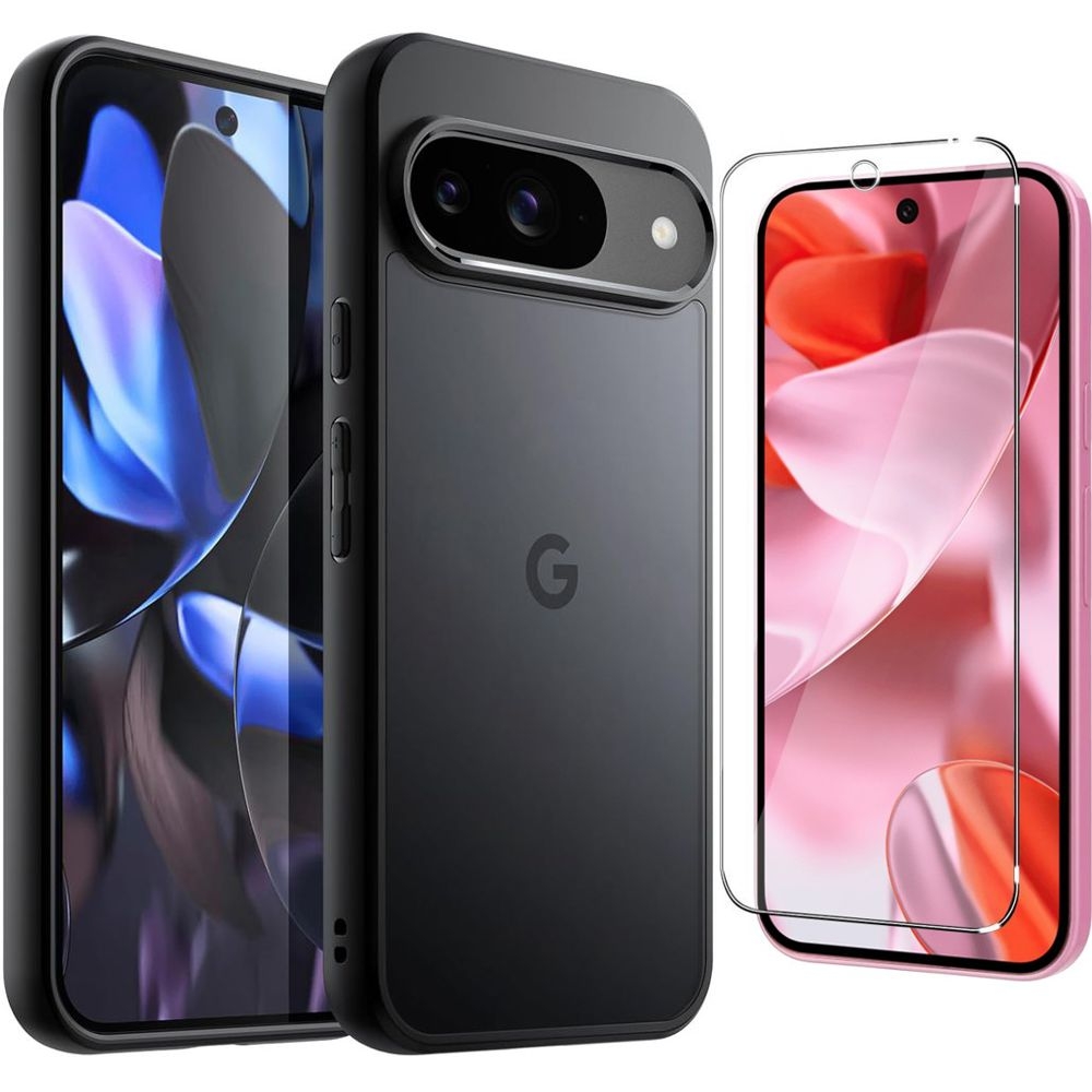 Etui Clear Case | Matte Black + SZKŁO do Google Pixel 9 / 9 Pro