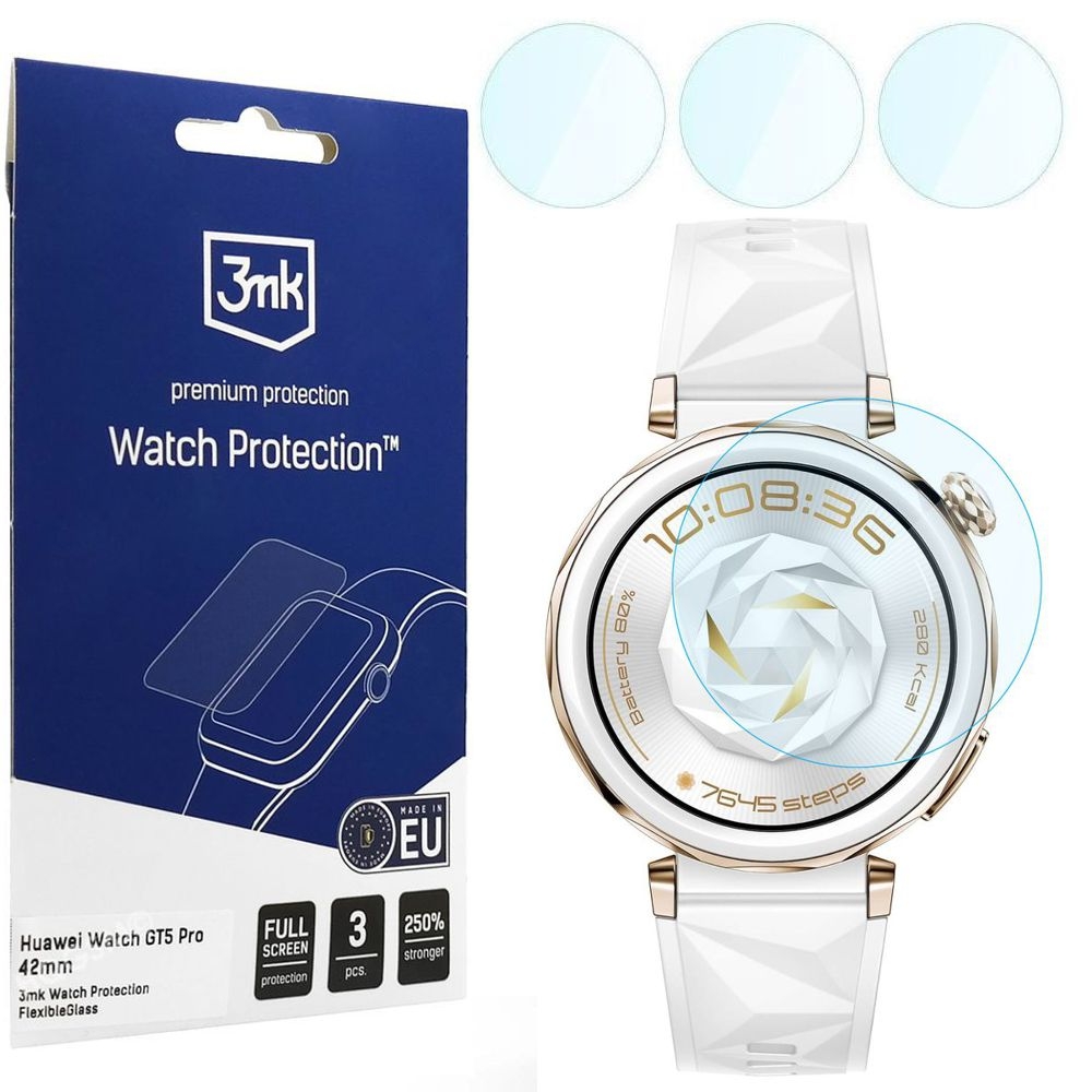 3x Szkło Hybrydowe 3mk Watch Protection do Huawei Watch GT 5 Pro / Active / Elegant 42mm