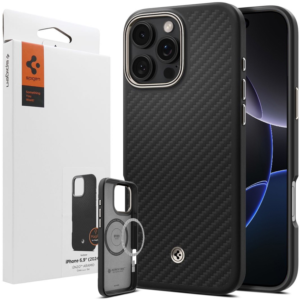 Etui SPIGEN Enzo Aramid MagSafe | Matte Black do Apple iPhone 16 Pro Max
